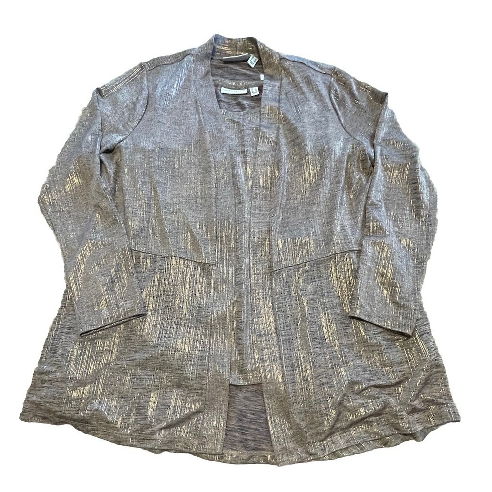 NWT Susan Graver Cardigan & Tank Gold Metallic Open Front Sweater Women's Sz L